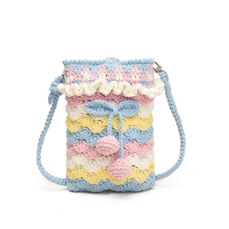 

Handmade Crochet Cherry Phone Bag, Cute Pastel Knitted Crossbody Purse For Girls, Mini Drawstring Single Shoulder Pouch