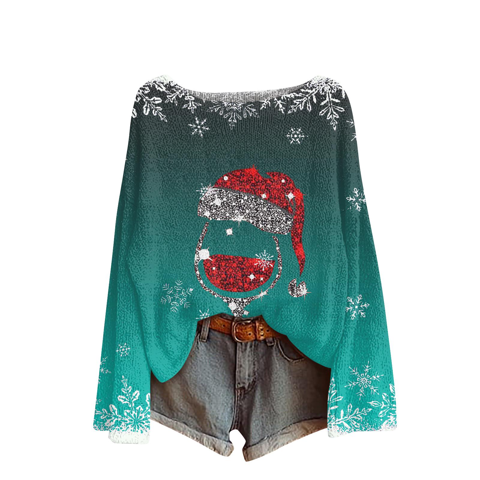 

Женский модный повседневный трикотажный свитер с длинным рукавом и рождественским принтом, круглый вырез M