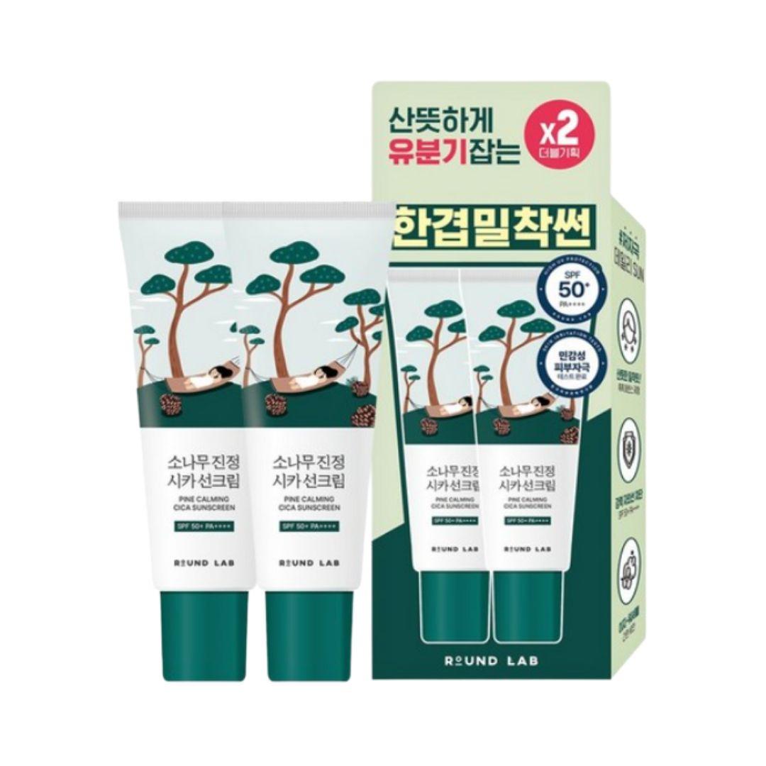 ROUND LAB Pine Calming Cica Sunscreen SPF50+ PA++++ Soothing UV Protection Cream 40ml x2
