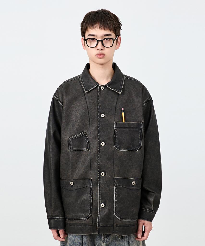 Dimitri Black French Work Jacket_Pu Washed Black