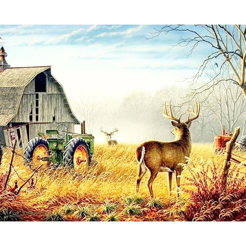 Deer Animal Diamond Mosaic Full Round Diamond Painting Embroidery Forest Landscape Needlework Home Decor