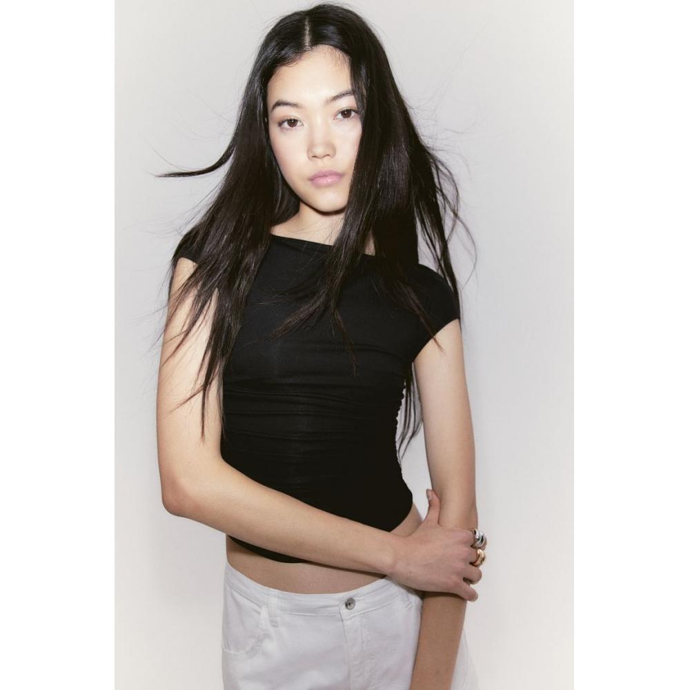 

Топ HM с короткими рукавами и сборкой, черный