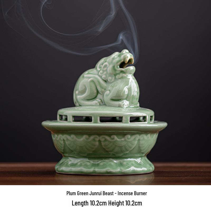 Blue Porcelain Suanni Beast Coil Incense Burner with Lid