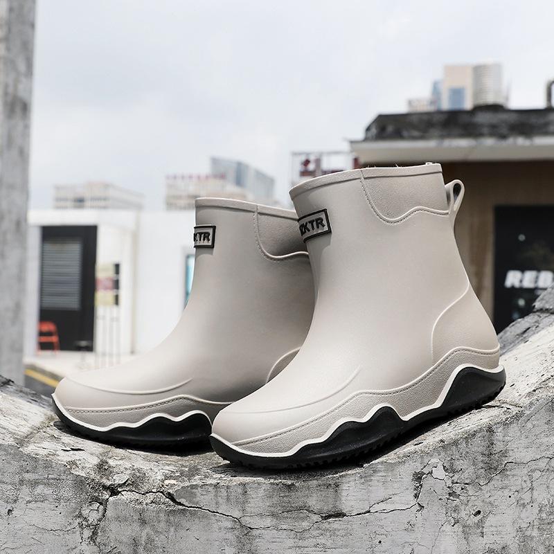 Rain shoes men's and women's medium tube plastic non-slip water shoes outdoor water boots warm rain boots couple rubber shoes you