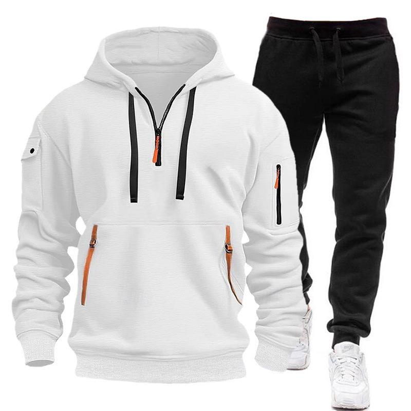 Autumn Men's Casual Sports Suit with Multi-Zipper Arm Pockets & Fashionable Hoodie