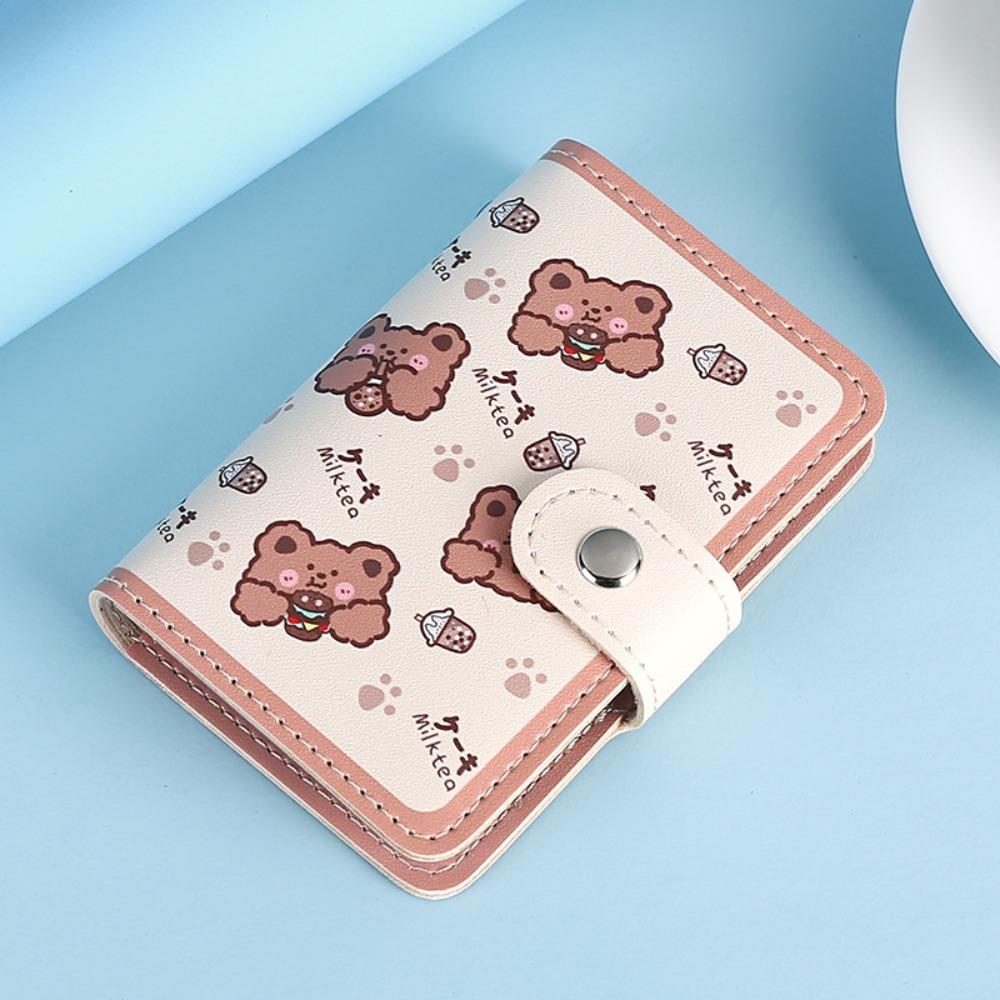 New PU Business Card Holder Anti Thief Cartoon Bear Coin Pouch Wallets Bag Student
