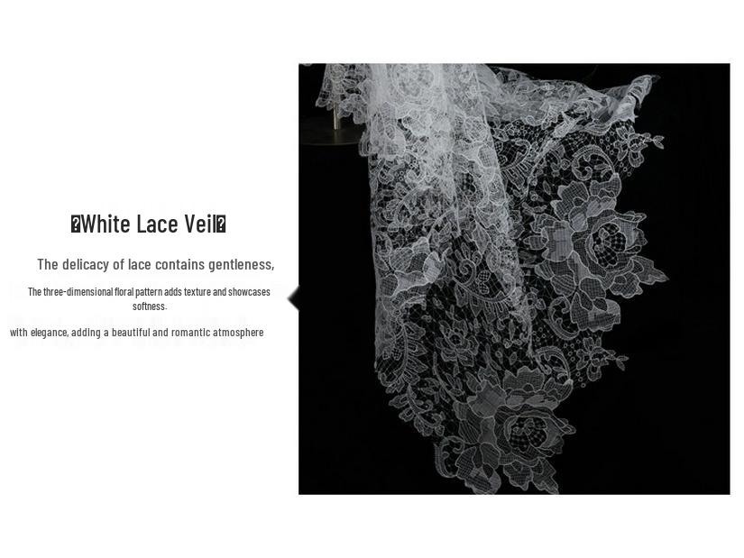V311 White Lace Bridal Veil: Single-Layer, High-End Influencer Photo Prop