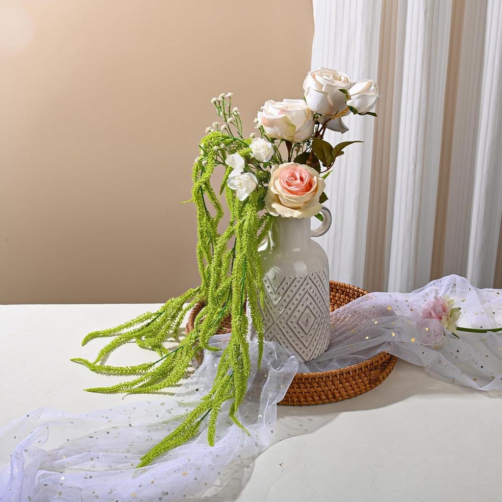 2 Pack 32” Artificial Hanging Plants Faux String of Pearls Plant Fake Green Amaranthus Flower Wall Hanging Lover Tears Wedding Home Garden