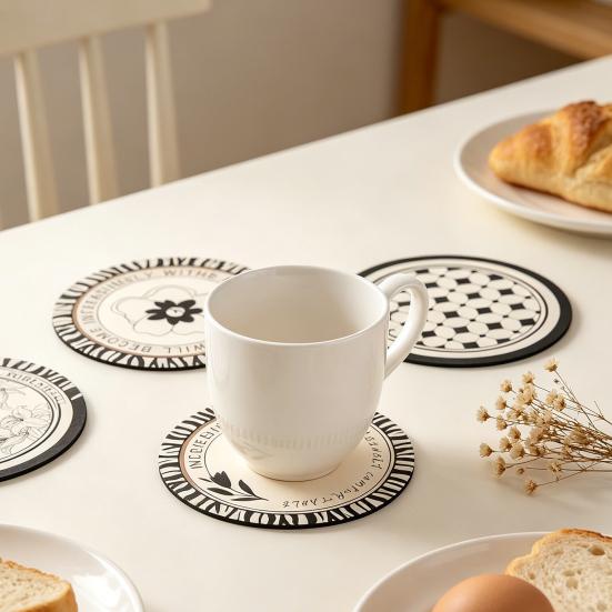 Retro Diatomite Coaster Heat-Resistant Placemat Quick-Dry Absorbent Mat for Cups Mugs Bowls Non-Slip Reusable Elegant Kitchen Table Decor
