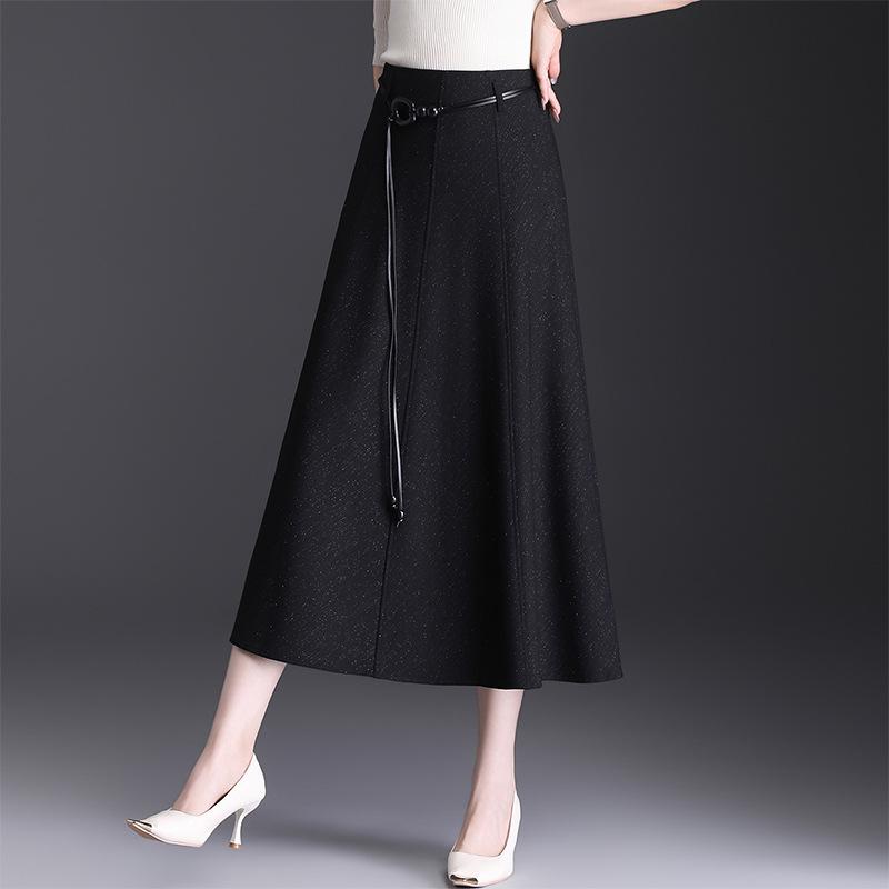 2026 Spring Women's High Waist A-Line Mid-Length Skirt with Wide Hem