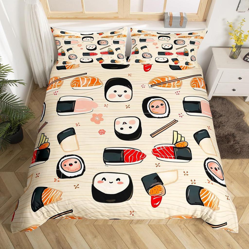 Sushi Duvet Cover Cute Rice Ball Bedding Set Children And Girls Room Decoration Three-Piece Set