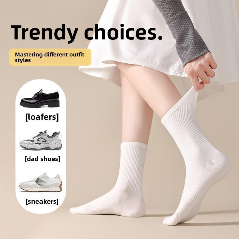 Women's Cotton Boneless Antibacterial Ramie Autumn and Winter High-elasticity Deodorizing and Antibacterial Mid-calf Socks