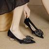 Fashion 2025 Summer New Slip On Women's High Heels Novelty Butterfly-knot Pointed Toe Med Heel Pumps for Versatile Fashion Dress Shoes