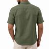 Men's Casual Fashionable Short-sleeved Shirt - Men's Breathable Cotton-linen Imitation Fabric Retro Single-pocket Shirt