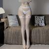 Aurora Oily Lace Butterfly Long Tube Suspenders Integrated Socks Oily Ultra-Thin Sexy Open Black Stockings