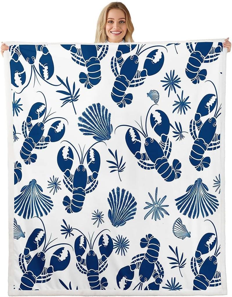 Red Lobster Pattern Blanket Soft Fleece Throw Seafood Theme Decor Fun Gift for Kitchen Living Room Bedroom