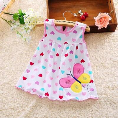 Toddler Cute Baby Cotton Flower Children Dot Striped Tees Dress T-Shirt Vest