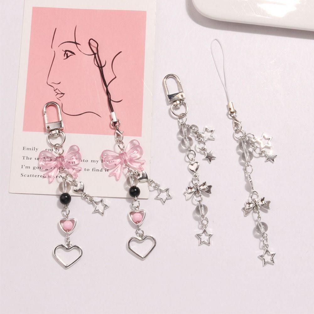 Star Bead Phone Charm Strap Bowknot Bowknot Beaded Cellphone Strap Mobile Phone Chain Decoration