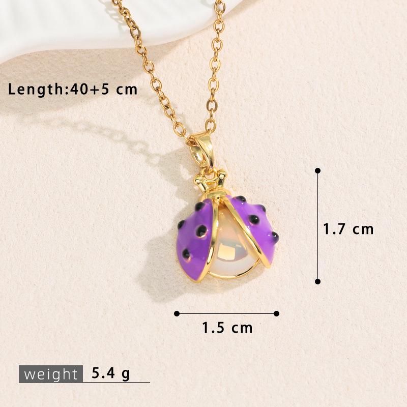 Whimsical Ladybug Pearl Pendant Necklace with Colorful Oil Drip and Star Accents