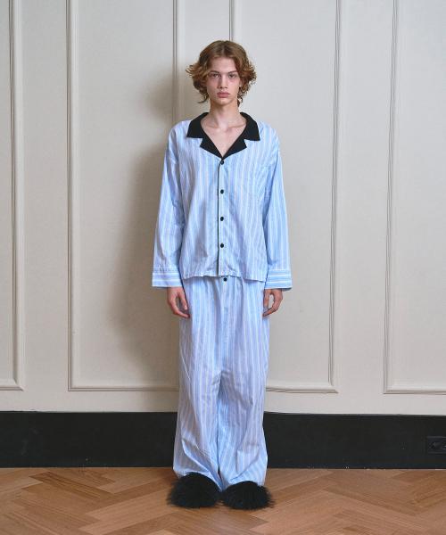 [VINAJ] Jenny Stripe Pajama Shirt (Baby Blue) [Shipped from Korea] 100% Authentic