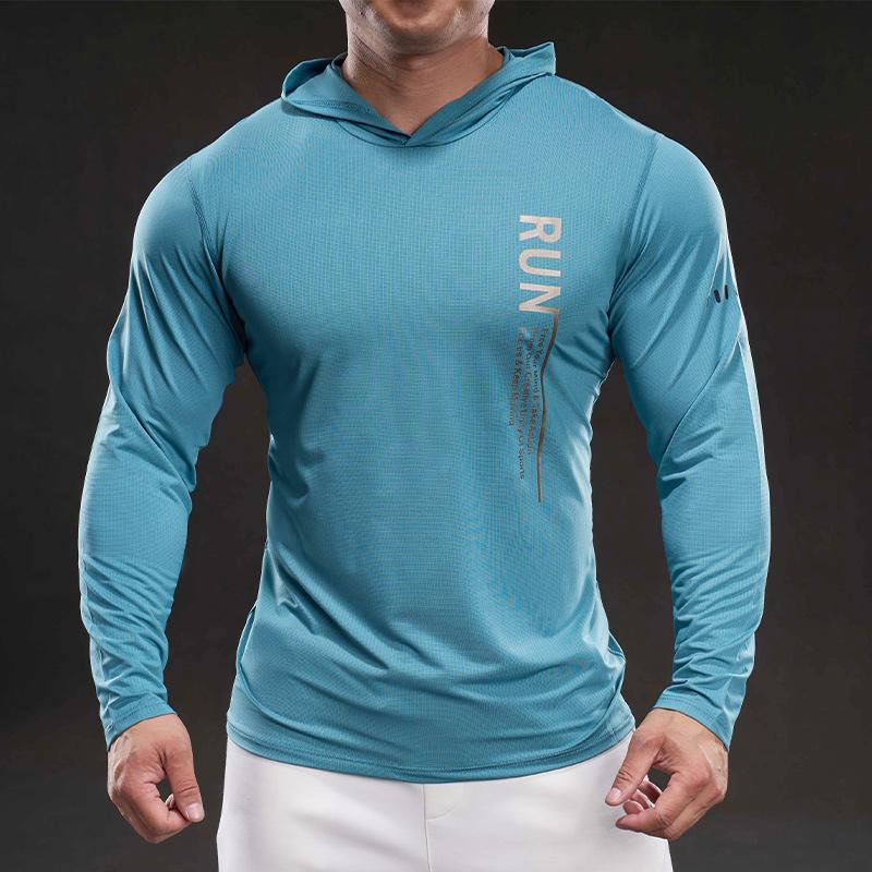 70222 New Quick-dry Ice Silk Long-sleeved Men's Casual Sports Elastic Fitness Outdoor T-shirt Top