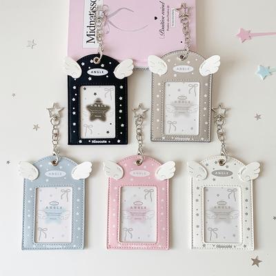 INS Sweet Aesthetic Kpop Photocard Holder for Girls Wings Keychain Schoolbag Charm Kawaii Displaying Photo Card Cover Case