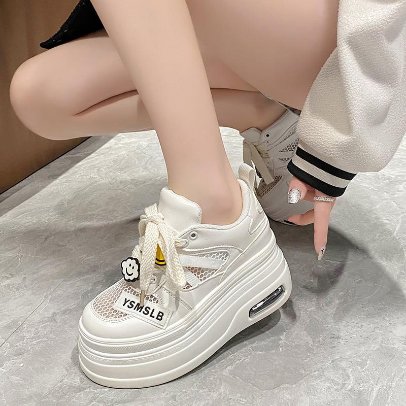 Fashion 8CM Thick Bottom Women Sneakers New 2024 Spring Summer Lace-up Breathable Mesh Platform Sports Dad Shoes Zapatos De Mujer