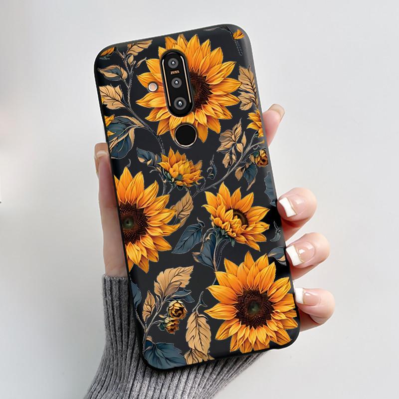 Case For Nokia 8.1 Plus/Nokia X71 Phone Casing Vast Grasslands With Beautiful WildFlowers Pattern Soft Black Anti-Scratch Case