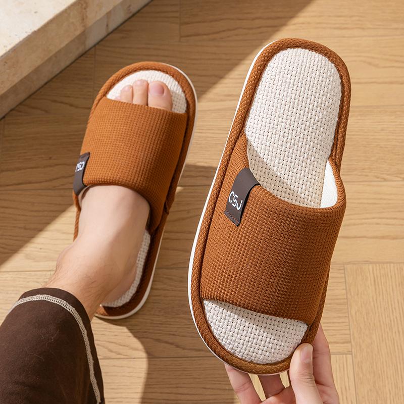 Linen slippers spring and autumn couple four seasons indoor household cotton and linen stepping on shit feeling home non-slip summer wholesale