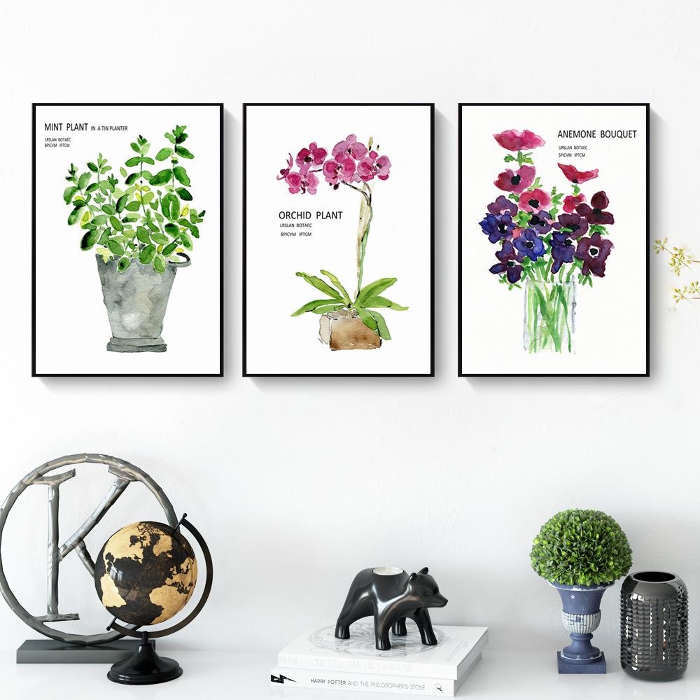 Anemone Bouquet Orchild Plant Mint Living Room Decoration Canvas Painting Flower Hotel Storefront Home Decoration Posters