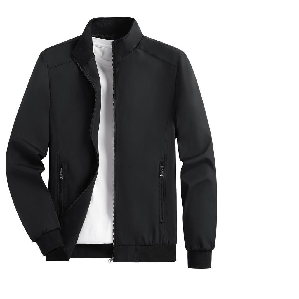 Men's Spring and Autumn Thin Casual Jacket Solid Color Stand Collar Cardigan Jacket Men's Outdoor Sports Casual Versatile Top