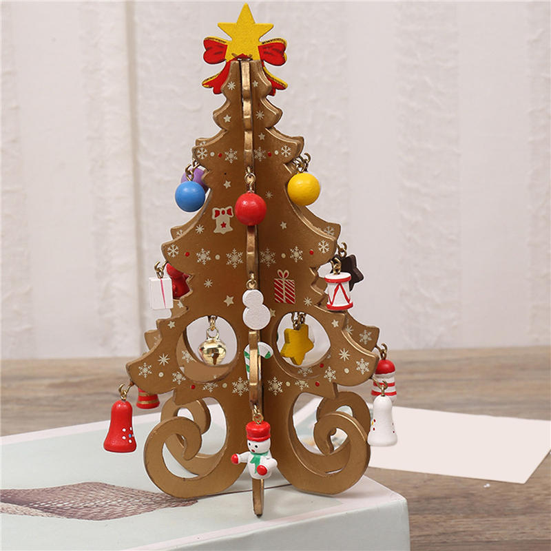 Wooden Christmas Tree Pendant Set Creative Xmas Hanging Ornament Six Tree with Small Pendant Set