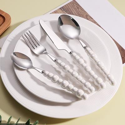 4-teiliges/Set Luxus Keramik Perlen Griff Besteckset Messer Gabel Löffel Kreativer Niedlicher Suppenlöffel Westliches Essen Steakmesser Löffel Gabel