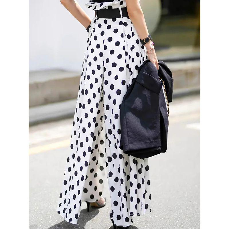 Wave Point High Waisted Loose Pants Women Polka-Dot High Waist Loose Waistband Pants