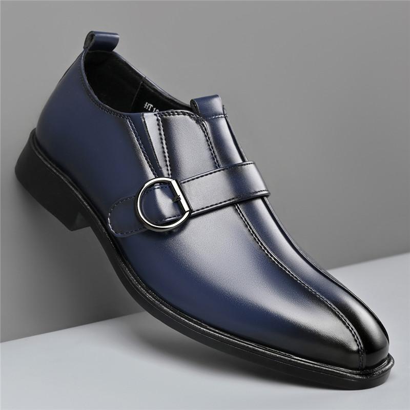 New Pointed Belt Buckle Patchwork Leather Shoes Men Designer Monk Strap Loafers Formal Wedding Prom Dress Homecoming Footwear