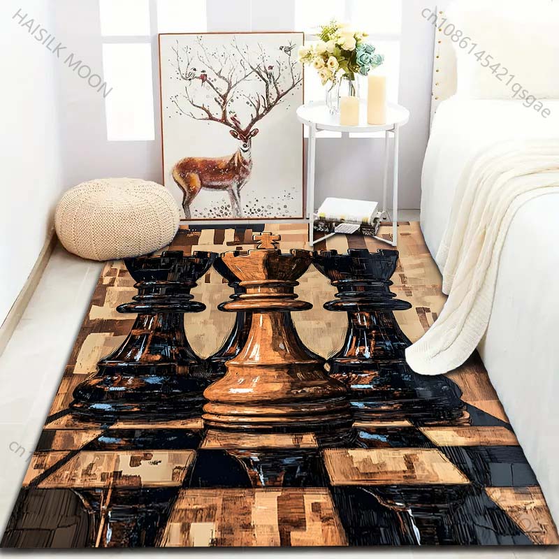 1PC Retro Chess Art Pattern Carpet for Living Room Bedroom Bedside Sofa Floor Mat Modern Home Decor Area Rug Large Size