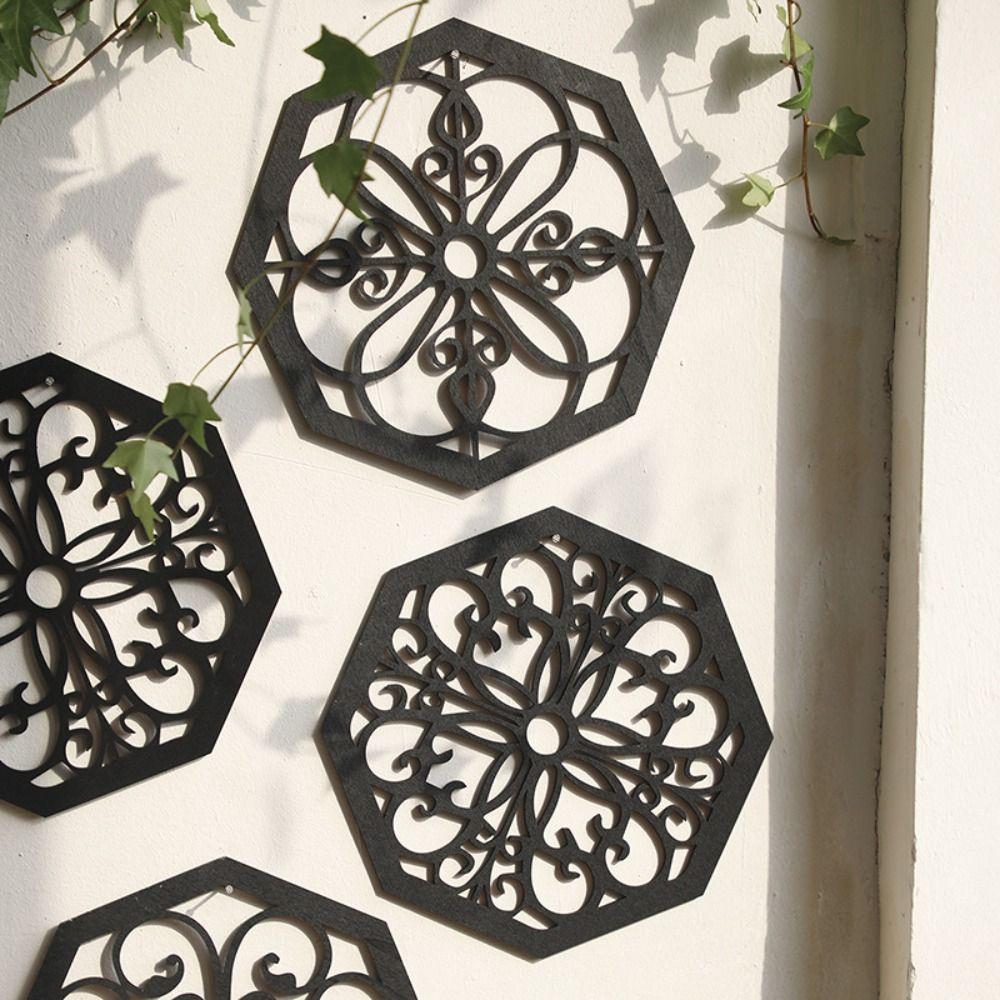 

4Pcs Hexagon Square Hollow Wall Decor Wooden Room Decor Carve Designs Geometry Ornament Farmhouse B