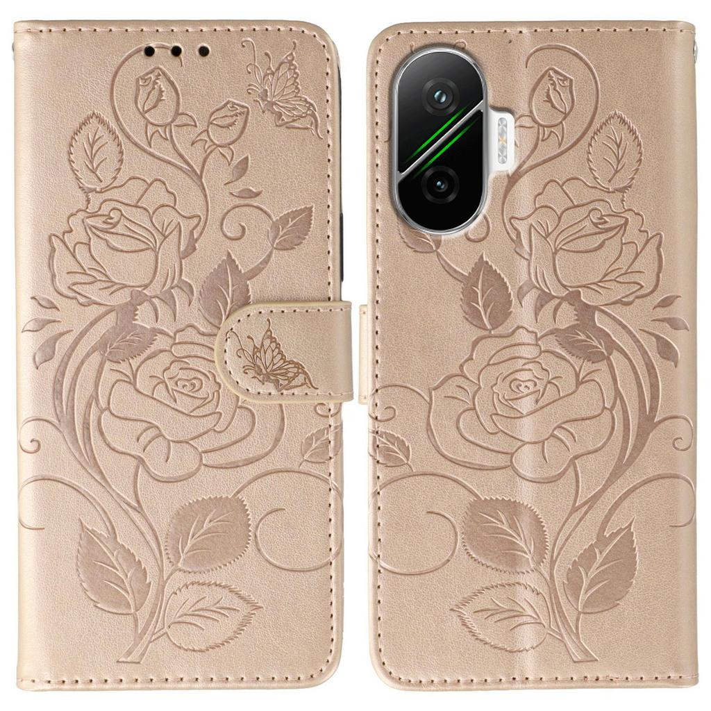 For Xiaomi Poco F7 5G/Redmi Turbo 4 Pro 5G Case Wallet Stand Imprinted Rose Butterfly PU Leather Phone Cover