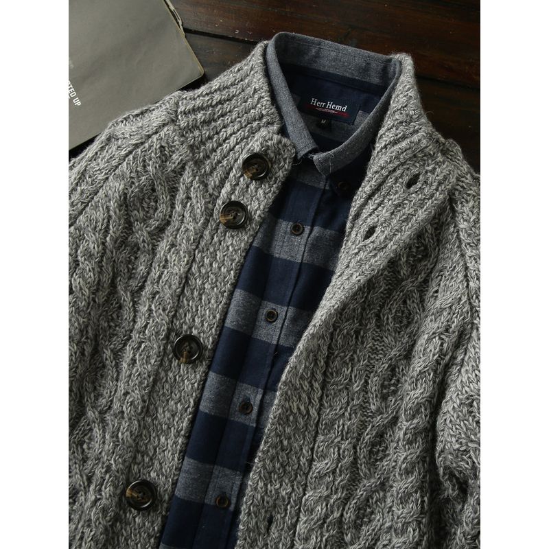 Heavyweight Continuation! Coarse Wool Cardigan! Italian Order Men's Autumn and Winter Stand-Up Collar Thickened Knitted Sweater Jacket