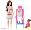 Barbie Teacher Doll Set with a Fashionable Brunette Doll In a Dress with a Small Doll Print and Learning Accessories