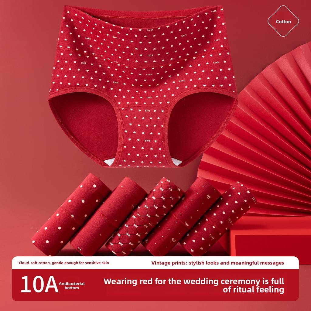 Stor Storlek Dam Vår och Höst År Rent Bomull Hög Midja Mage Icke-märkande Röd Triangel Trosor