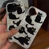 Five Black Cats Case for Iphone Air 14 XR 12 16 Plus XS Max 18 Pro Max 15 17 Pro 11 13 Silver Glitter Crackle Background