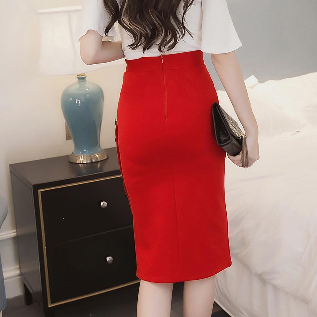 Women's Spring and Summer Split Slim Package Hip Skirt Solid Color Plus Size Commuter Half-body Skirt