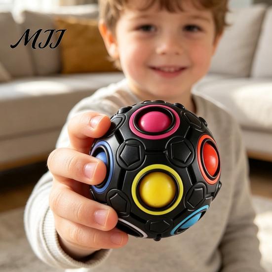 Mini Push Ball Football Fidget Toy with 12-Holes, Stress Relief Press Sensory Toy, Rainbow for Adults and Kids Hand Exercise Tools