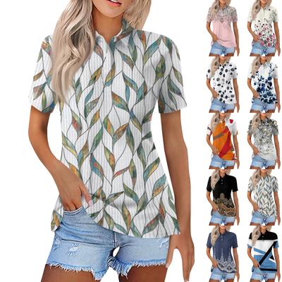 Dammode Casual Revers Kortärmad Linjetryckt Skjorta Damknäppta Toppar