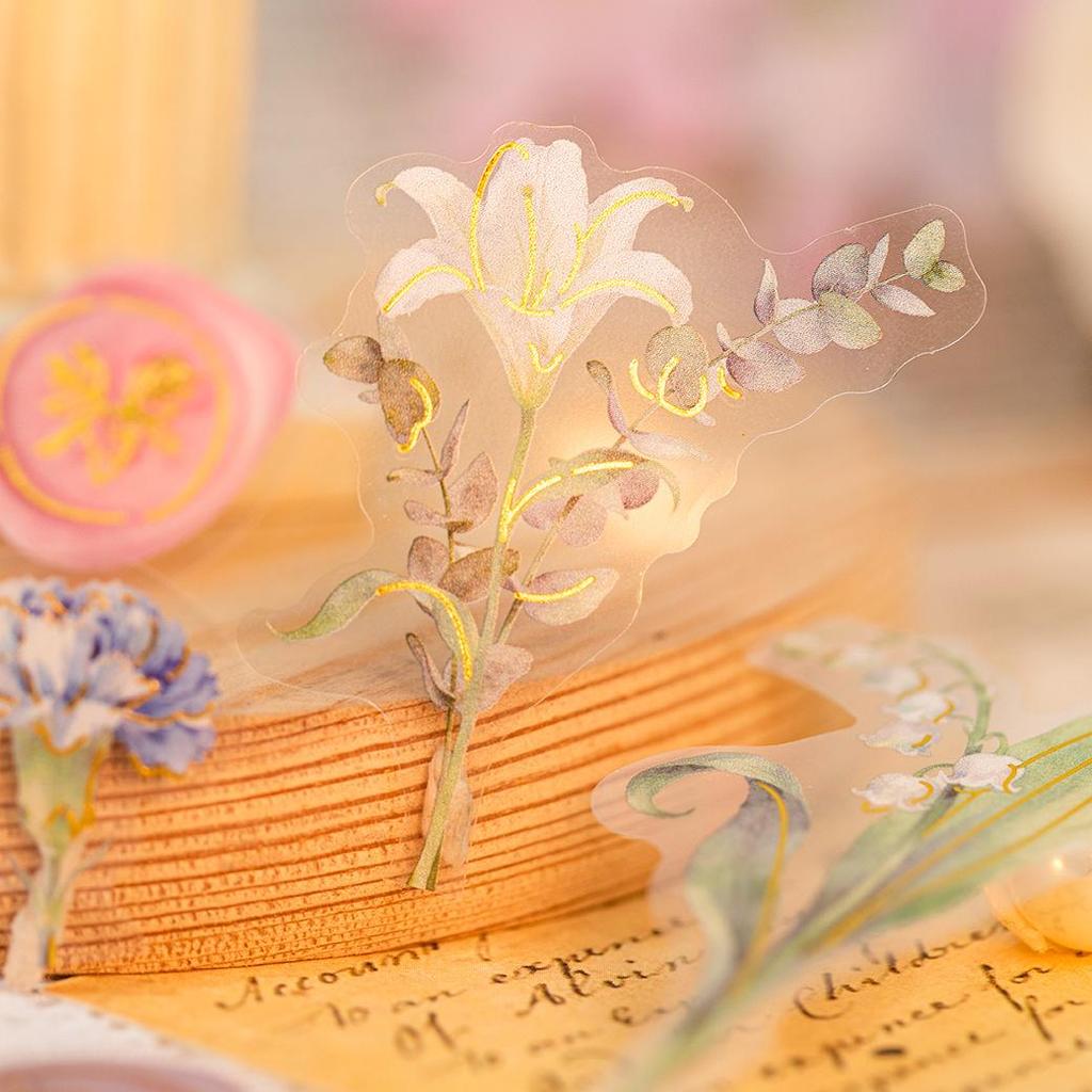 Yuxian Floral Hot Stamping Sticker Set: Creative Flower Simulation for Journals, DIY Bookmarks, and Decorative Seals