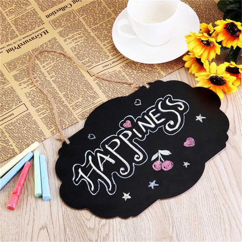 Creative Double-sided Small Chalkboard Pendant Message Board Home Decoration Wooden Crafts Hanging Rope Display Sign