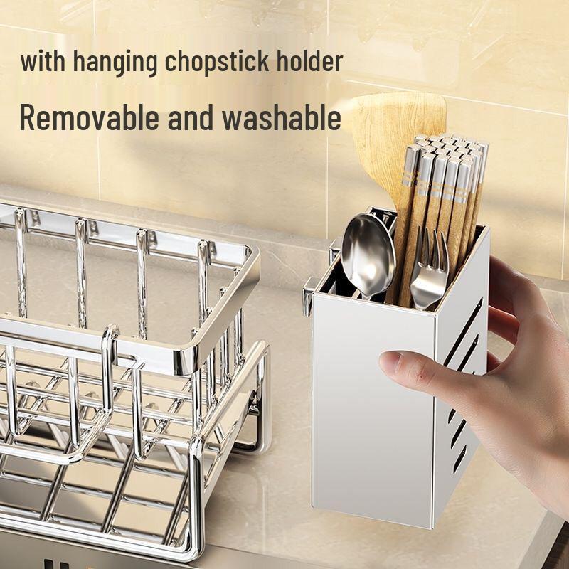 Stainless Steel Multi-Functional Sink Rack - No-Punch Dish and Rag Storage