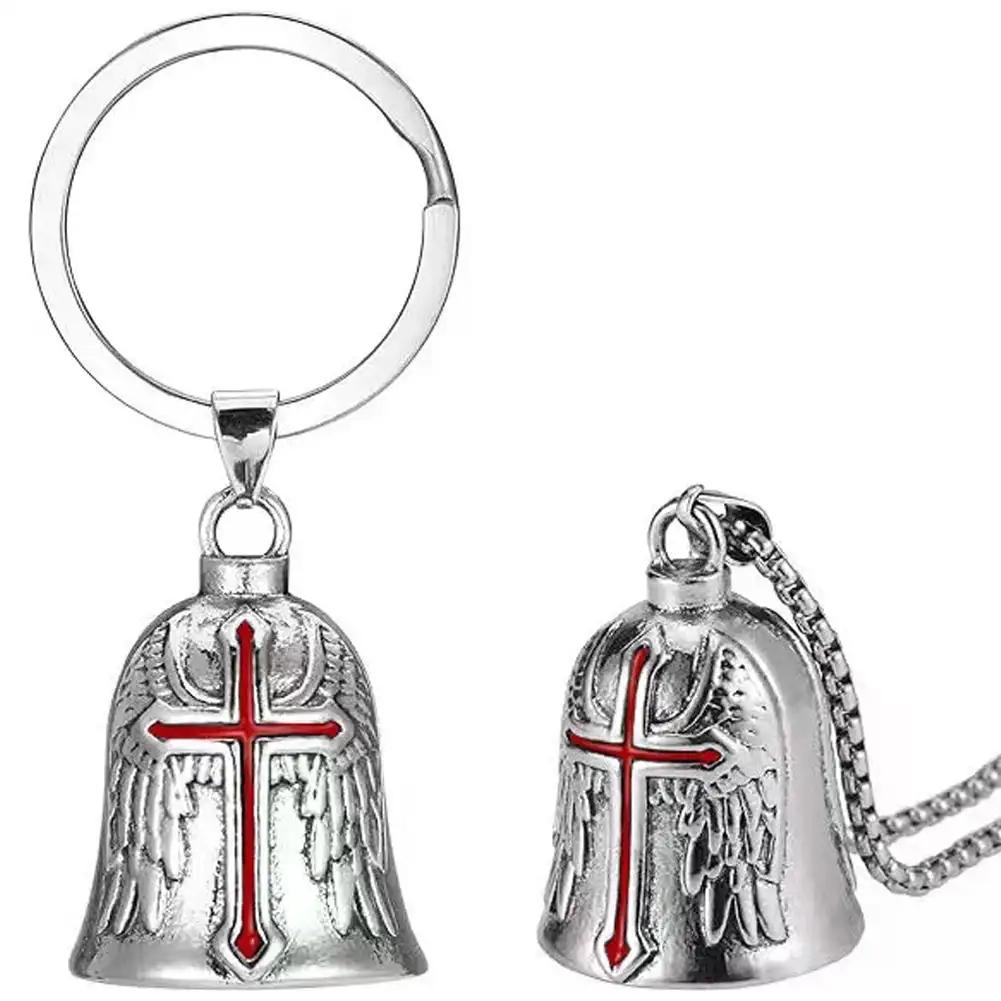 Fashion Red Cross Guardian Angel Wings Motorcycle Keychain Men Biker Rider Exorcist Keychain Amulet Lucky Amulet Accessory Gift