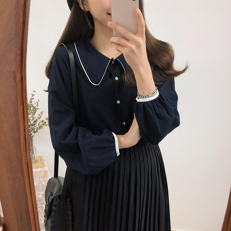 College Style Retro Hong Kong Style Shirt Design Sense Niche Blouse Bottoming Shirt